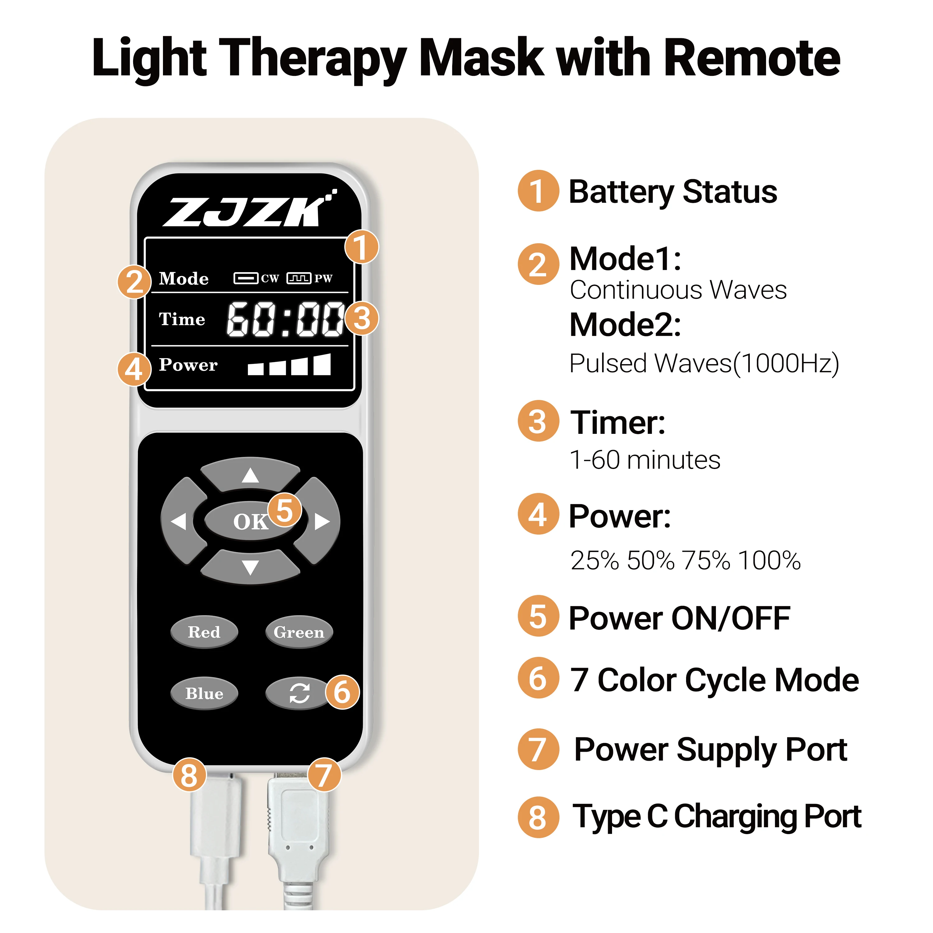 ZJZK Ems Microcurrent Beauty Device Led Photon 660nm 850nm 940nm Red Light Therapy Face And Neck Mask For Full Body Anti-Aging