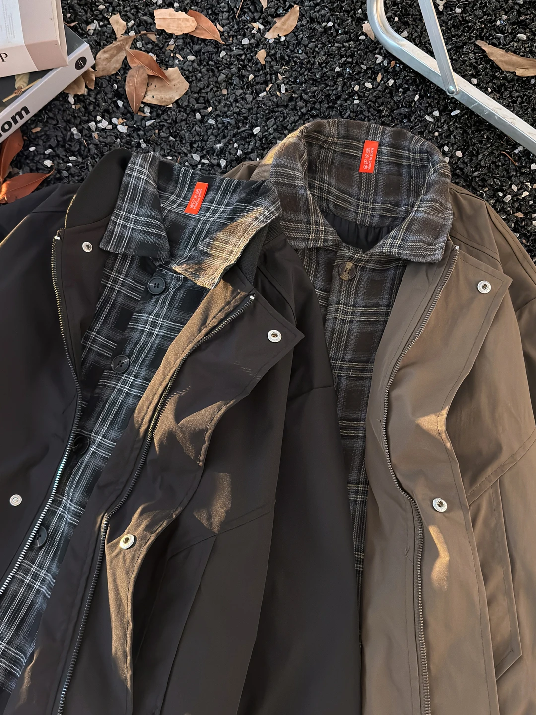 

Loose Fit Plaid Patchwork Collar Men's Jaet Fake Two-Piece Baseball Sle Warm Casual Outerwear for Youth Daily Wear