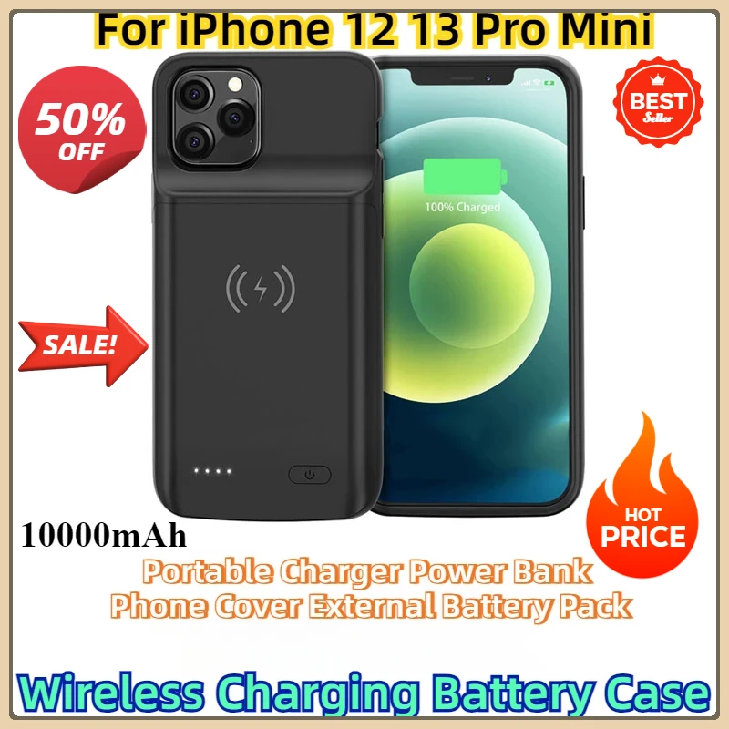 For IPhone 12 13 Pro Mini Wireless Charging Battery Case Portable Charger Power Bank Phone Cover External Battery Pack