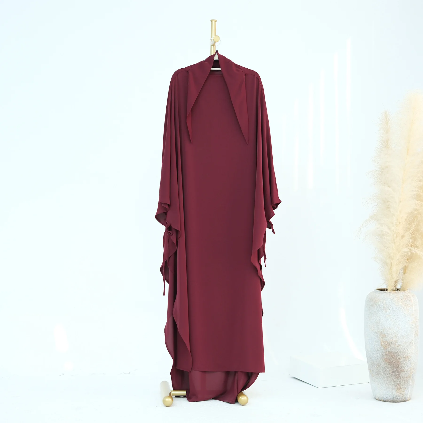 맥시 롱 니다 키마르 히잡 (끈 묶는 타입) 단색 프랑스식 이드 라마단 무슬림 여성 이슬람 의류 도매 재고 키마르