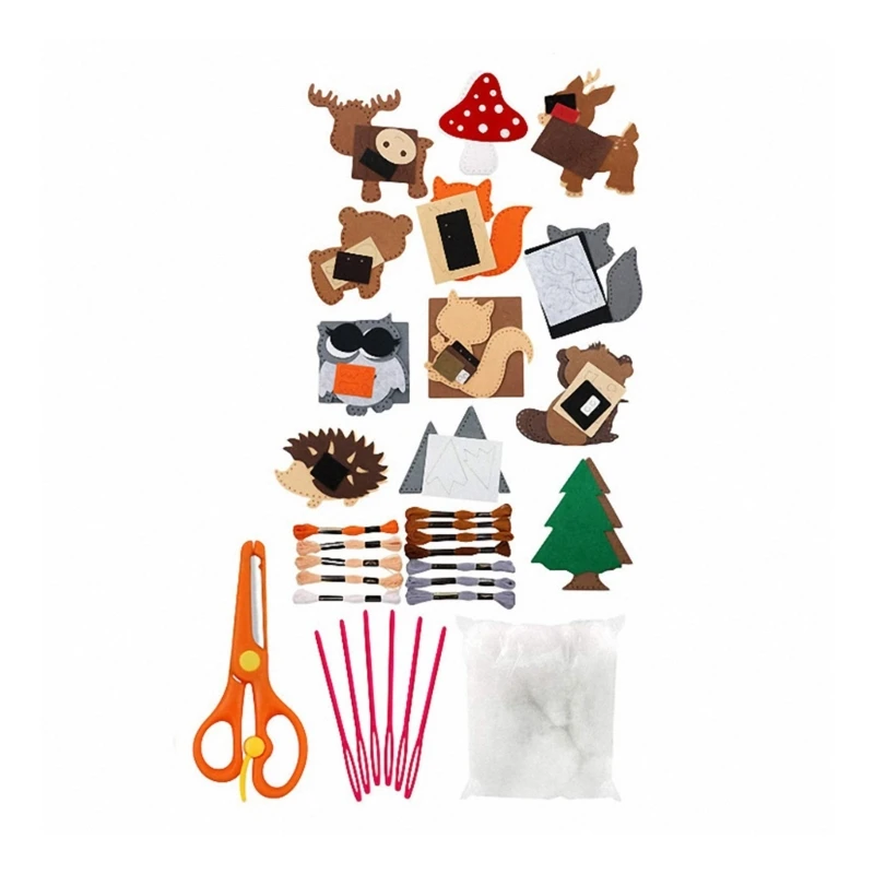 Conjunto costura feltro amigável para crianças Conjunto artesanato costura simples com guia 15UB