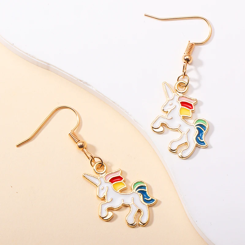 2023 New In Cute Enamel Colorful Unicorn Drop Earrings For Women Girls Delicate Cartoon Pendants Dangle Earrings Party Jewelry