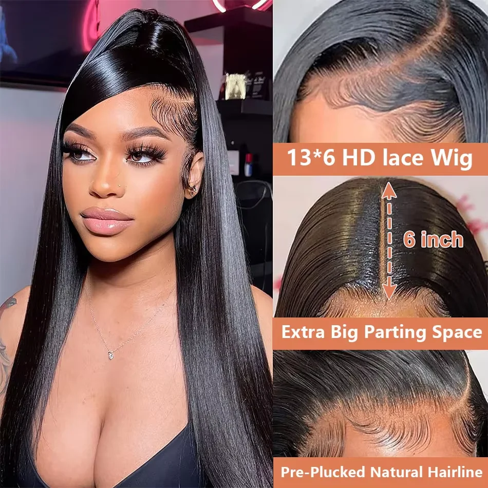 30 Inch Natural Black 360 Lace Front Straight Human Hair Wigs 360 HD Transparant Full Lace Glueless Wigs Human Hair Pre Plucked image 3