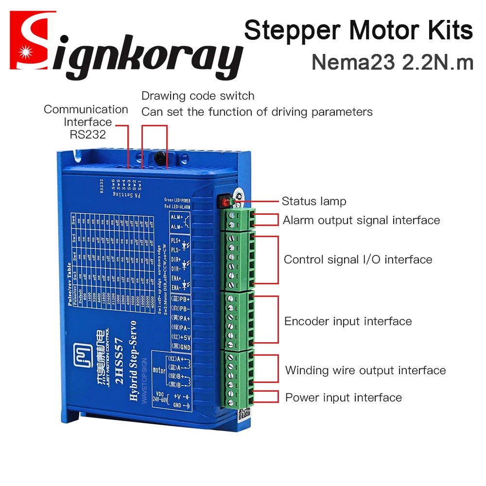 JMC 2Phase Nema23 2.2N.m Hybrid Closed Loop Stepper Servo Motor Driver Kits 2000rpm 5A Shaft Dia.8mm 2HSS57 + 57J1880EC for CNC