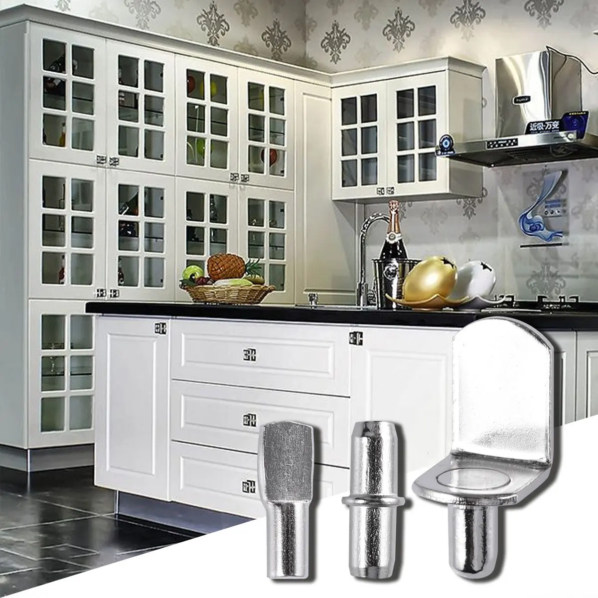 

60 pcs Furniture Cabinet Shelf Support Brackets L-Shaped No Hole Riveted Pin Design For Bookshelves Cabinets Closets Shelf