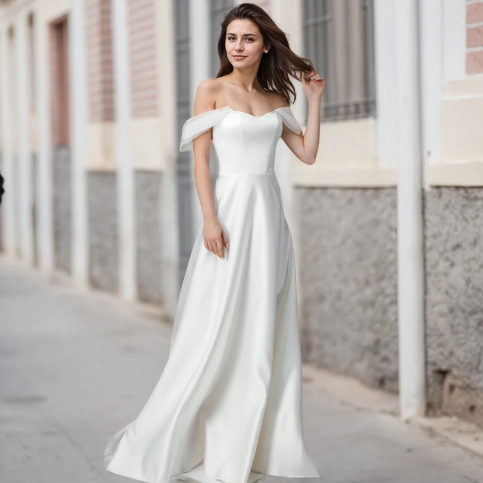 Customized Simple Strapless Wedding Dresses Long Satin Bridal Gown Elegant vestido de casamento mae da noiva