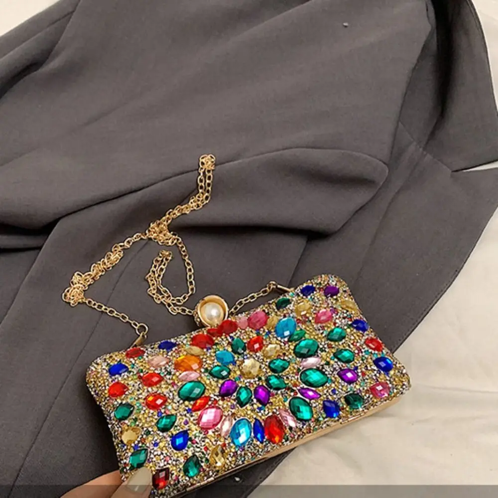 

Shiny Evening Banquet Bag Crystal Sequin Bling Colorful Rhinestone Shoulder Bag Clutch Bag Glitter Chain Crossbody Bag Wedding