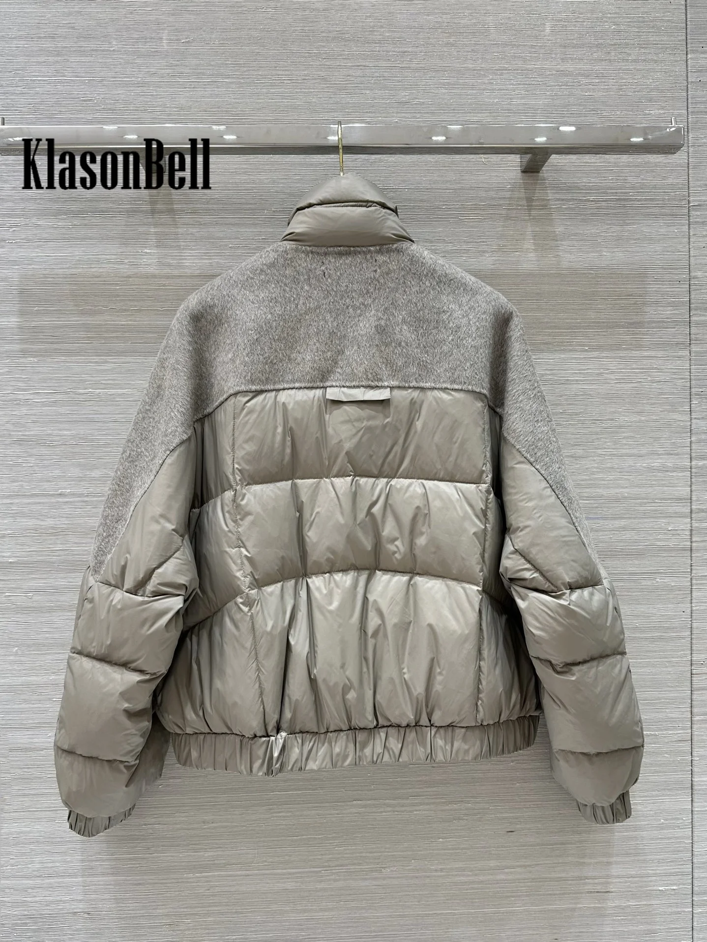 10.8 KlasonBell Women 2024 Autumn Winter New Double-Sided Wool Spliced Short Goose Down Jacket Stand Collar Loose Outerwear