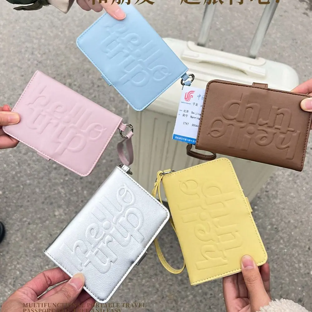 Portable PU Leather Passport Holder Hanging Rope Letter Certificate Storage Bag Card Case Airplane Check-in Storage Card Bag Men