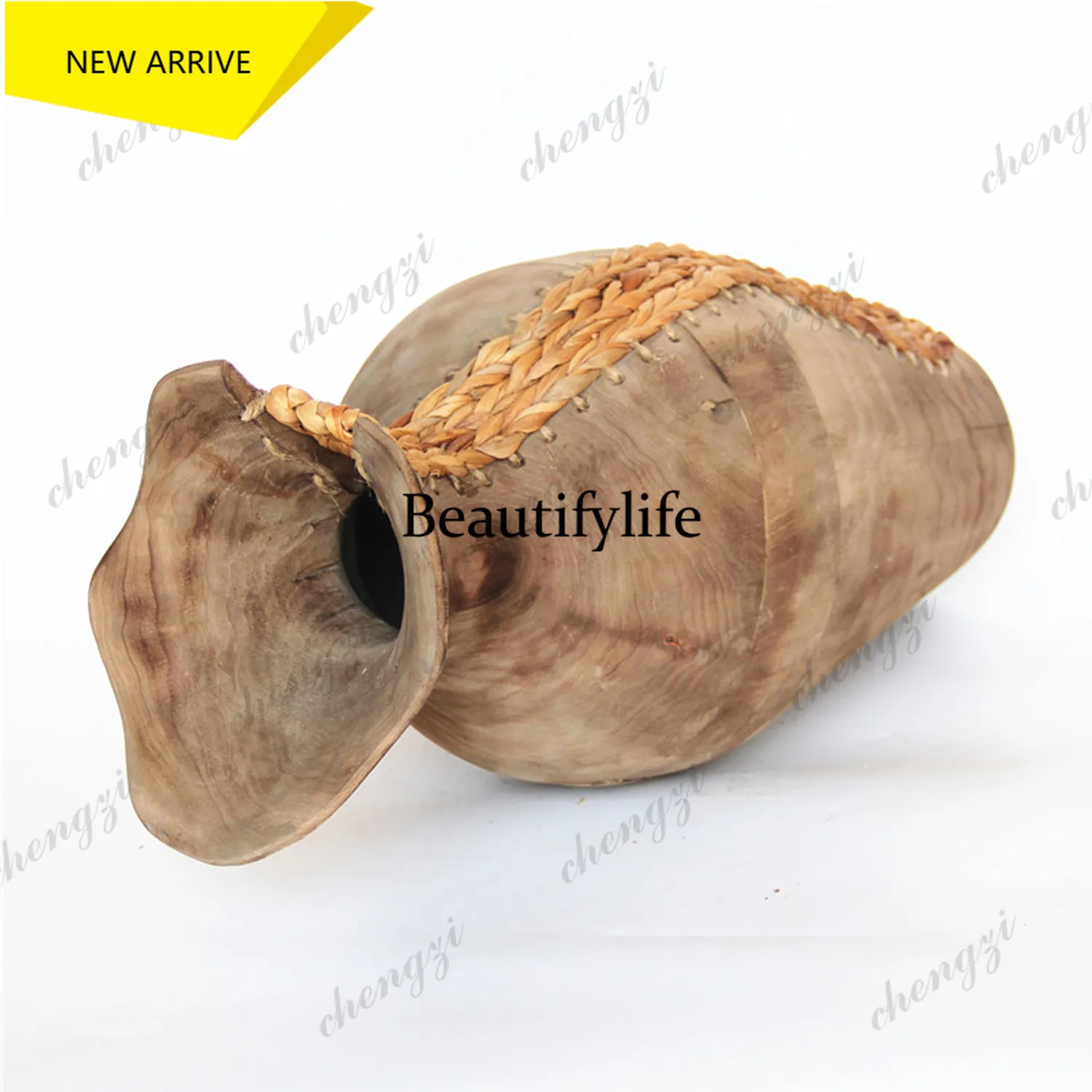 MM182 New wooden vase handmade cassava solid wood woven flower bucket painting tube decorative container
