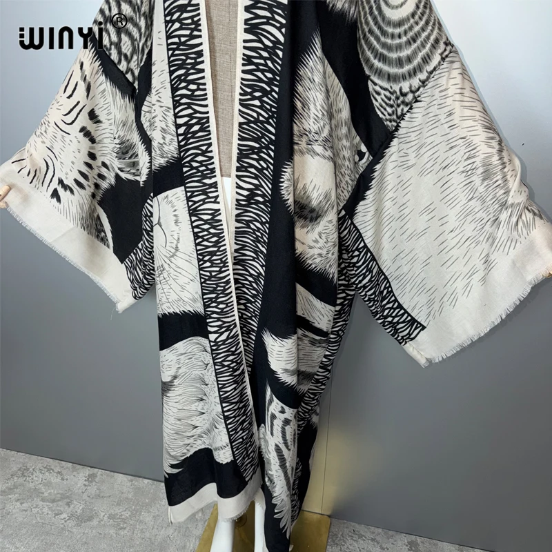 WINYI-cárdigan kimono con estampado bohemio para mujer, trajes de playa para cubrir Bikini, vestido de sensación de algodón, caftán musulmán abaya de lujo de Dubái