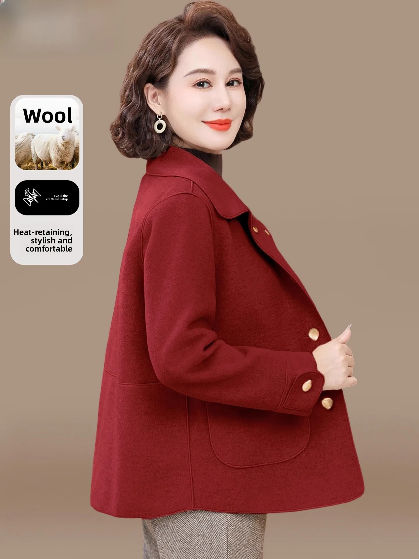 

Double-Faced Woolen Coat Small Size Women's Fashionable Spring Autumn Outerwear for Middle-Aged And Elderly Ladies