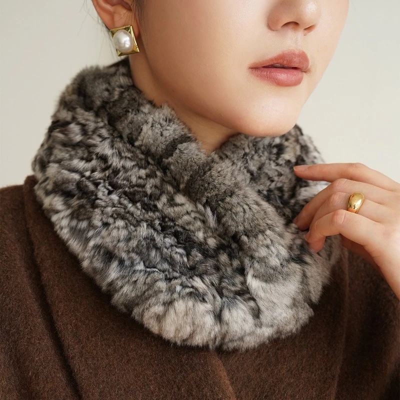 Winter Chinchilla woven fur scarf women's warm real fur collar fur plush scarf cyan purple blue neck cover Korean version