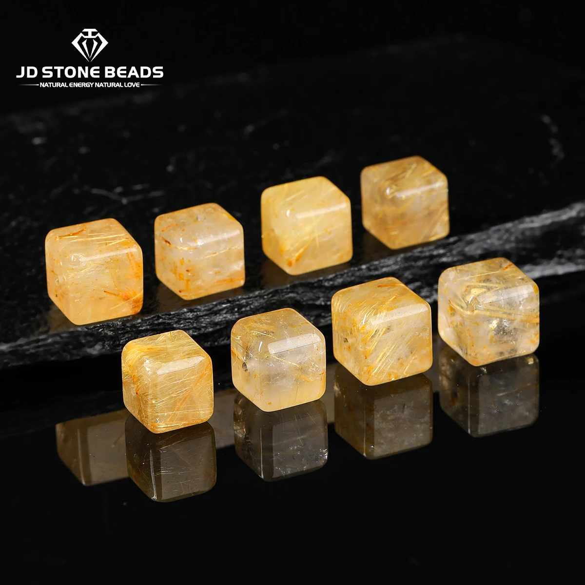 Natural Stone Golden Rutilated Quartz Cube 9-11mm for Jewelry Making DIY Bracelets Necklace Gift Accessories Wholesale