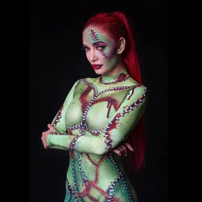 2022 nowe kobiety z nadrukiem 3D z nadrukiem 3D przebranie na karnawał kobiece Zombie duch karnawałowy seksowny, obcisły przerażający kombinezon