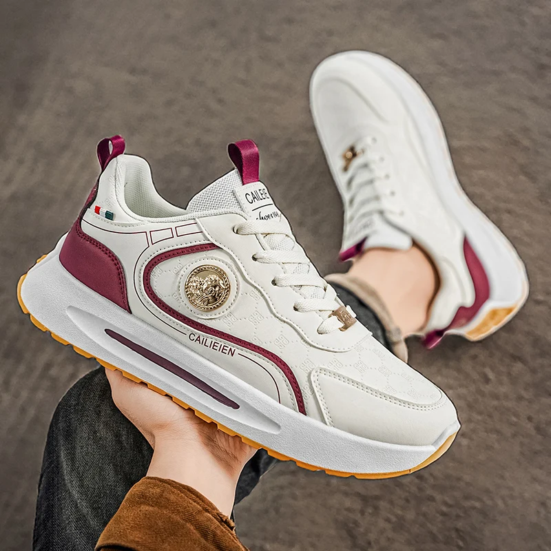 Men's Comfortable Athletic Shoes Fashion Platform Shoes with Metallic Accents Designer Mens White Platform Casual Shoes 2026 New