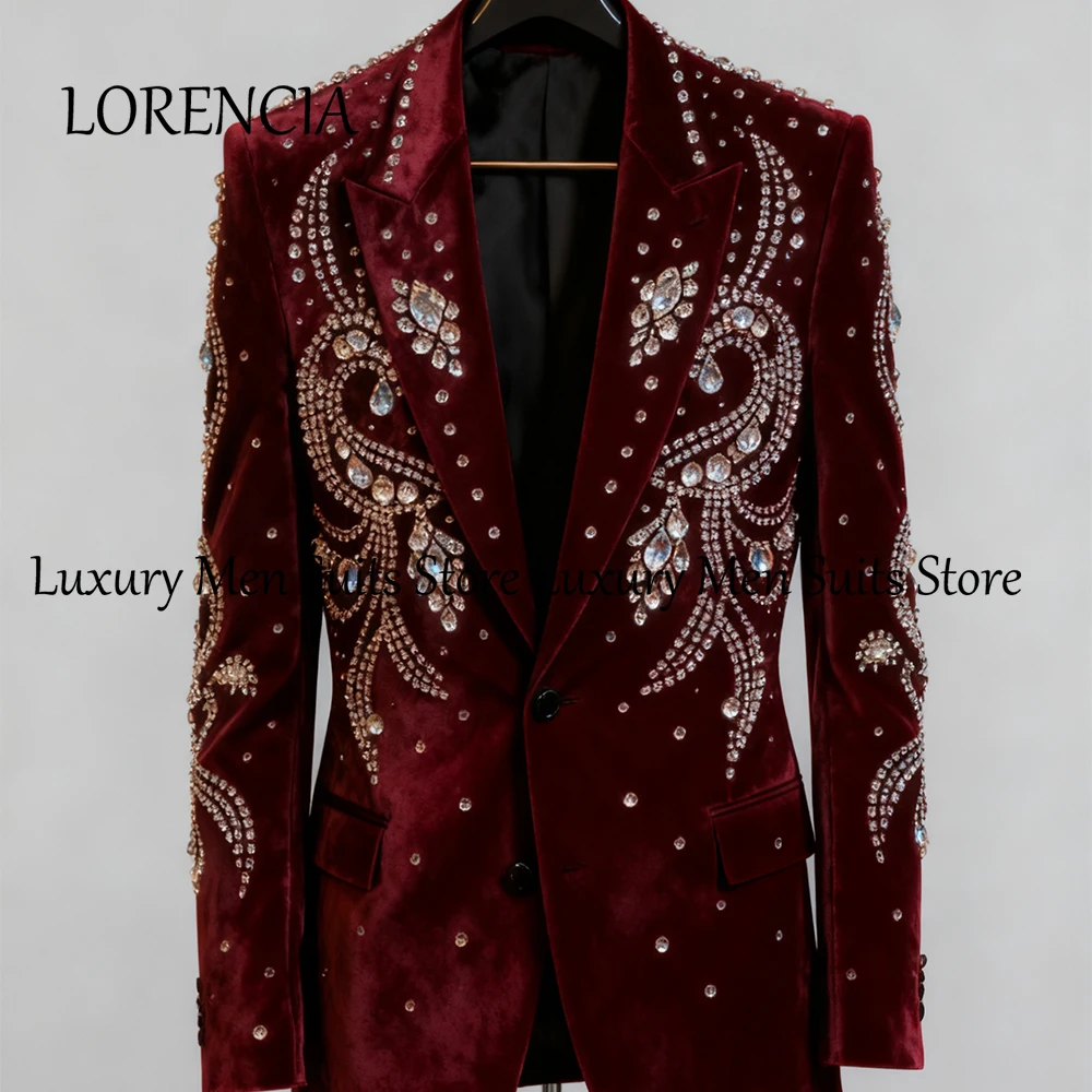 

Изысканные ювелирные костюмы для мужчин, комплект из 2 предметов с кристаллами для свадебной вечеринки, смокинг жениха, индивидуальный пиджак, брюки traje ju изменений masculino