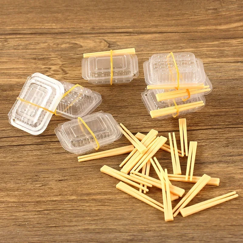 5Pcs Creative Fun Mini Transparent Disposable Plastic Fast Food Box Chopstick Handmade Restaurant  Packing Box Lunch Miniatures