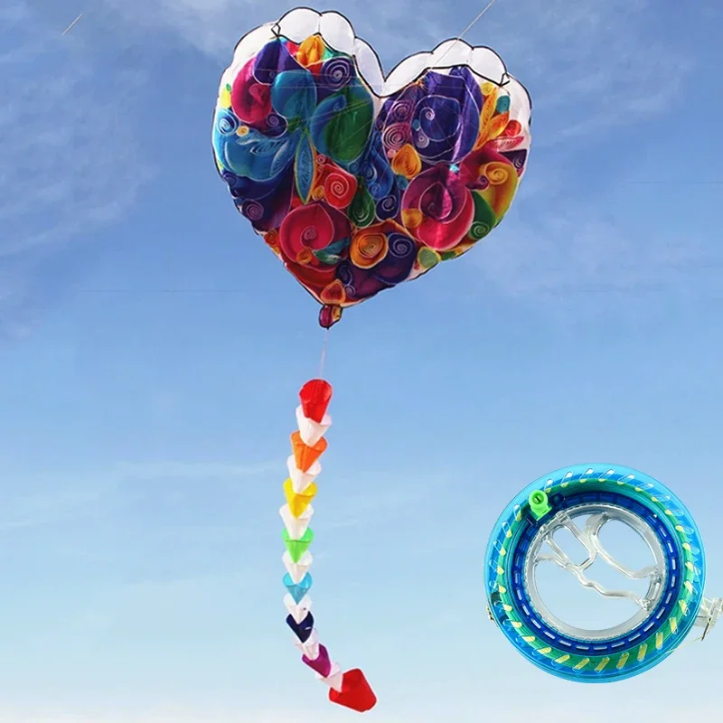 3D Kite 200M Cable Wheel Love Proposal White Red Heart Soft Boneless Long Tail Kite Easy To Operate and Tear Resistant