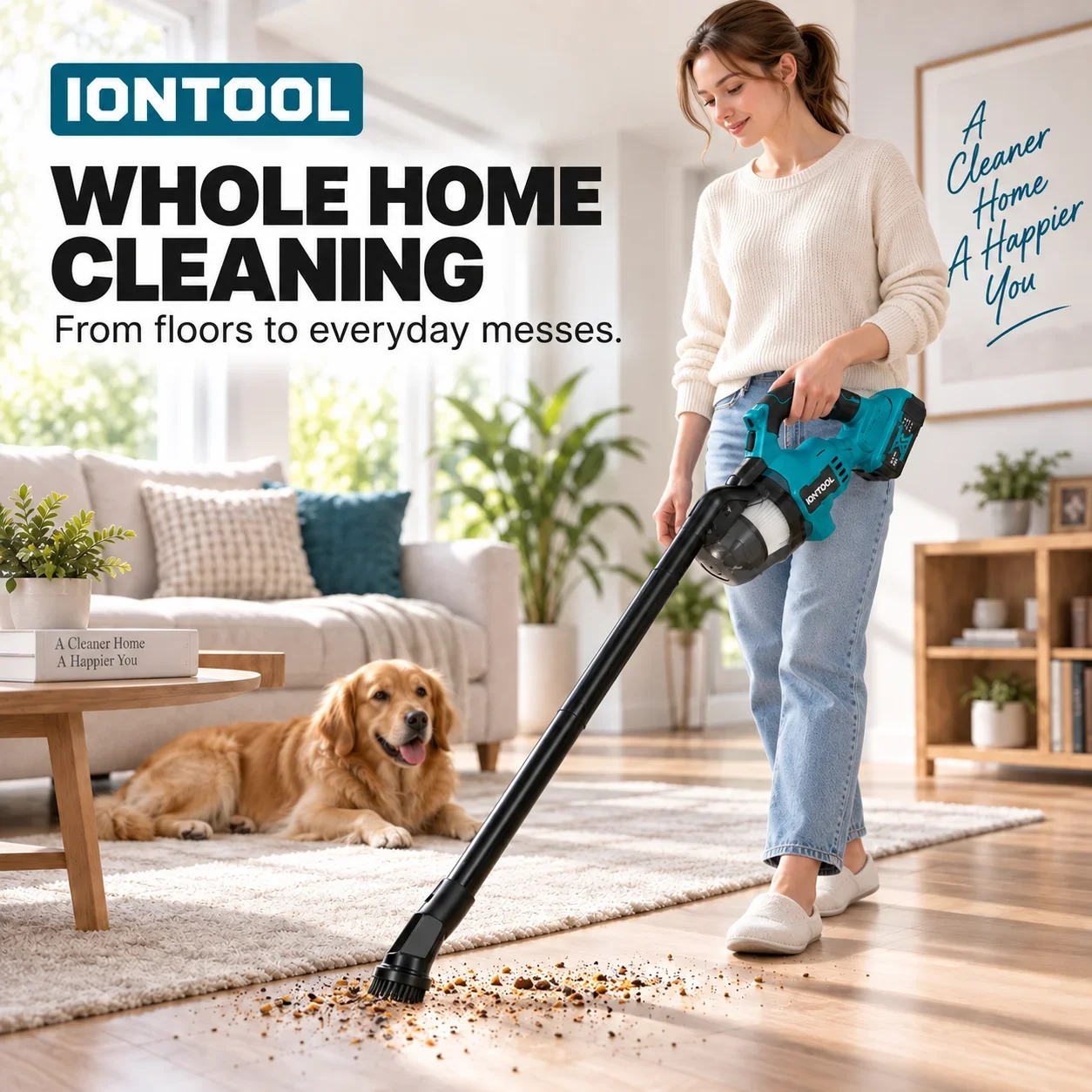 IONTOOL Portable Brushless Cordless Vacuum 120W For Window Track Cleaning and Curtain Dusting and Stair Edge Debris Removal