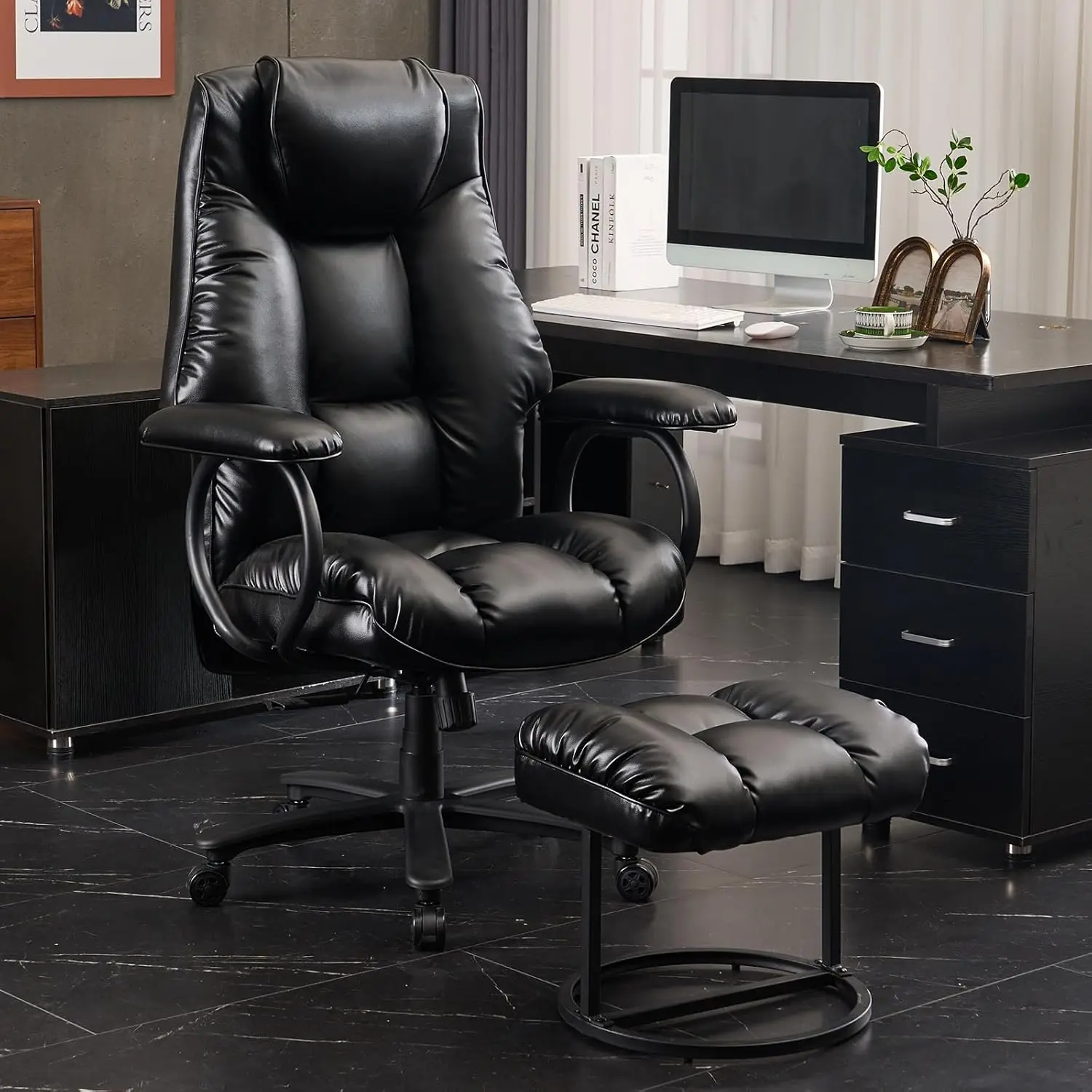 

High Office Chair,Ergonomic, 400 Lbs,with Footstool, Adjustable Home Offices Chairs,PU Leather, High Back Executive Office Chair