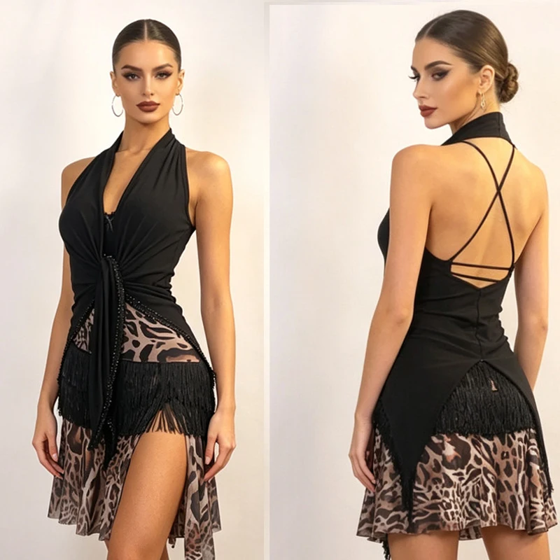 Adults Deep V Latin Top Fringed Skirts Women Rumba Ballroom Dance Training Suits Sexy Cha Cha Latin Dance Costume SL15820