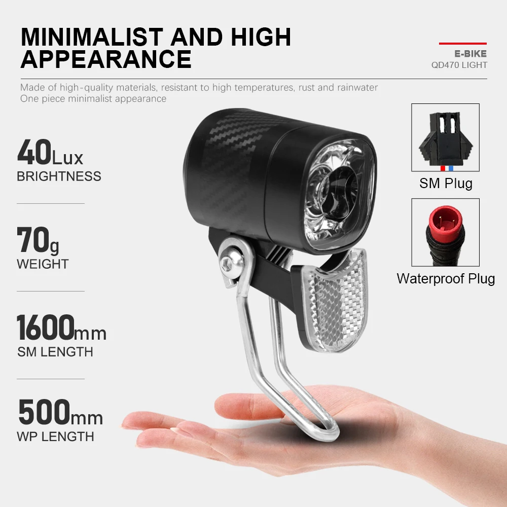 

Фара для электровелосипеда 36В 48В QD470, передний светодиодный фонарь для велосипеда, 2-контактный водонепроницаемый разъем для электровелосипеда и скутера, высокая производительность