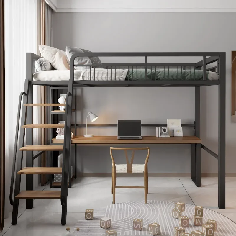 Wrought iron single upper layer steel frame bed space saving elevated under the table empty children's bunk bed plus lof