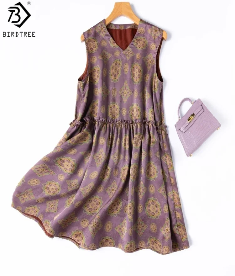 

Birdtree Women's 24MM 100% Mulberry Pink Purple Vest,Jacquard Satin V-neck Sleeveless Lengthen Vest Tops,2025 New T57605JF