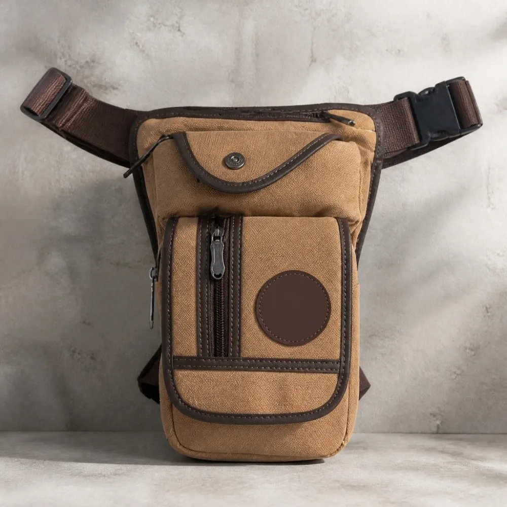 Men Canvas Drop Leg Bag Multi-Pocket Nylon Waist Pack Adjustable Straps Vintage Thigh Pouch Cycling