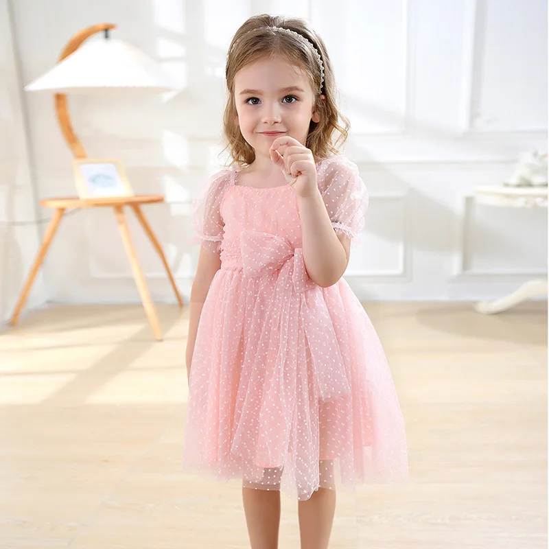 

Children's Princess Dress In Green Korean Style Baby Party Dress with Lace Pearl Mesh Flare Sleeves Suitable for Summer 1-6Years