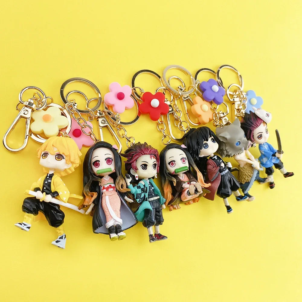 Anime  Keychain Kimetsu No Yaiba Kamado Tanjirou Doll Model Figure Floret Pendant Keyring Cosplay Costume Cute Funny Cartoon