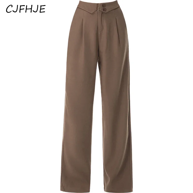 CJFHJE Lente Koreaanse Mode Omgedraaid Casual vrouwen Pak Broek Nieuwe Effen Kleur Veelzijdige Rechte Pijpen Vrouwen Losse Wijde Pijpen broek