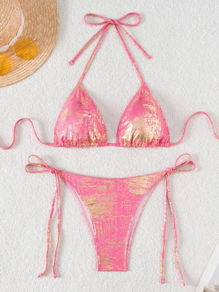 레이디 하이컷  thong 수영복 여성 푸쉬업 비키니 섹시한 타이드 홀터 수영복 여름 백리스 비치 수영복