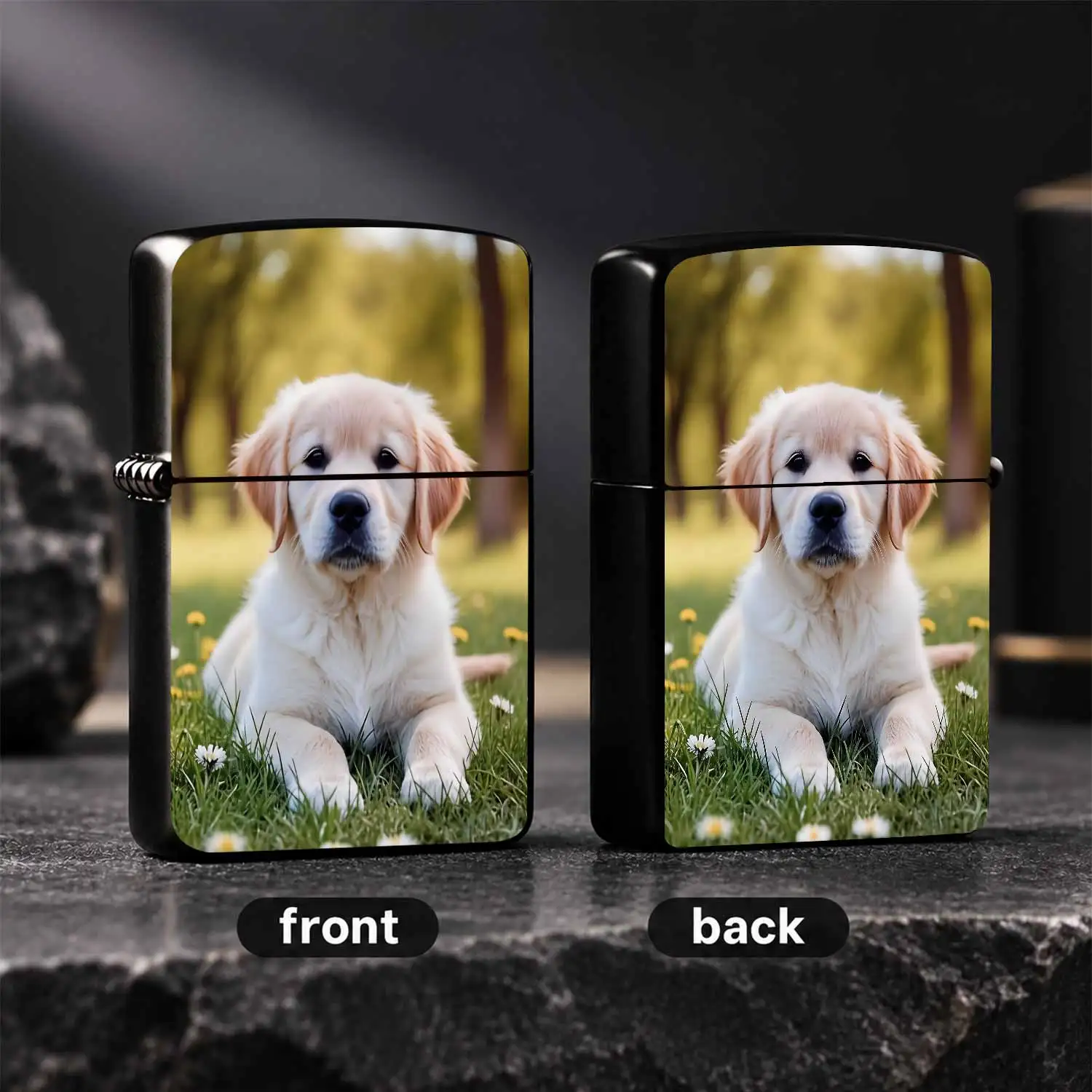 Cute Golden Retriever Puppy Print Lighter, Adorable Outdoor Lawn Little Animal Design, Portable Delicate Daily Carry Item, Ideal For Gifting And Personal Use For All Scenarios, Clear Vivid Pattern Long Lasting High Qual A Humorous And Inter