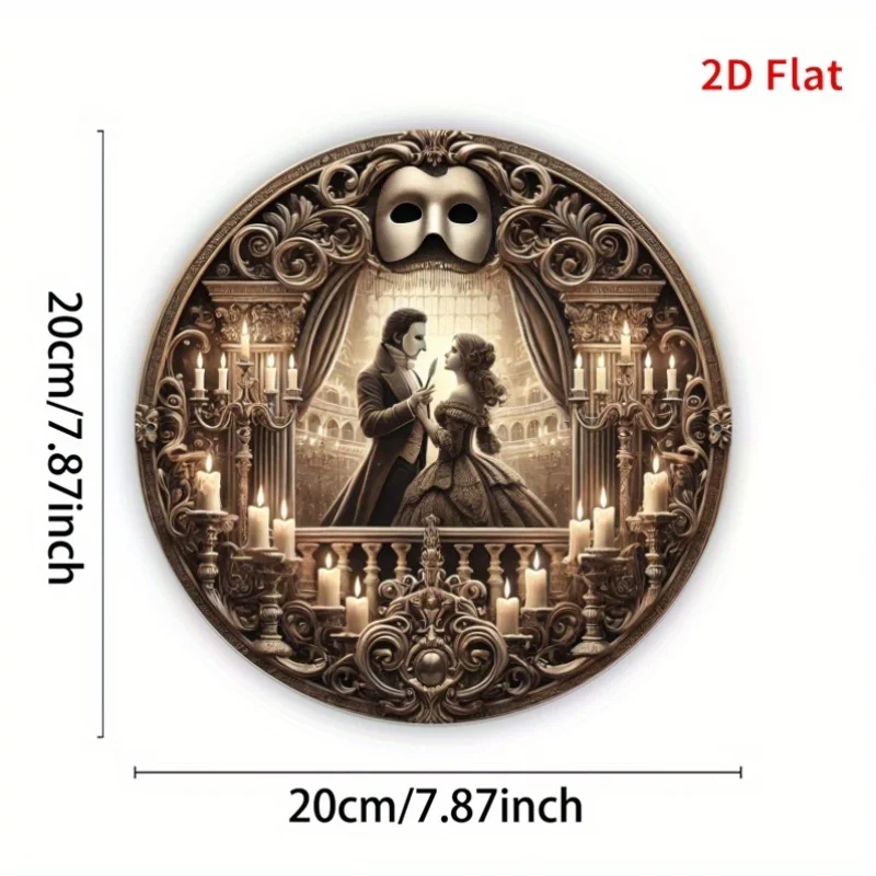 1pc 2D Panel Metal Aluminum Sign, Featuring Phantom Opera Wall Art, Size 8X 8Inch, with Intricate Relief Design Including Masks