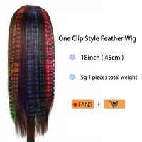 Synthetic Hair Extension18" Long Straight Women High Temperature Clip In Hair Extension Hairpiece Feather Wig Blue Rose Colorful 2
