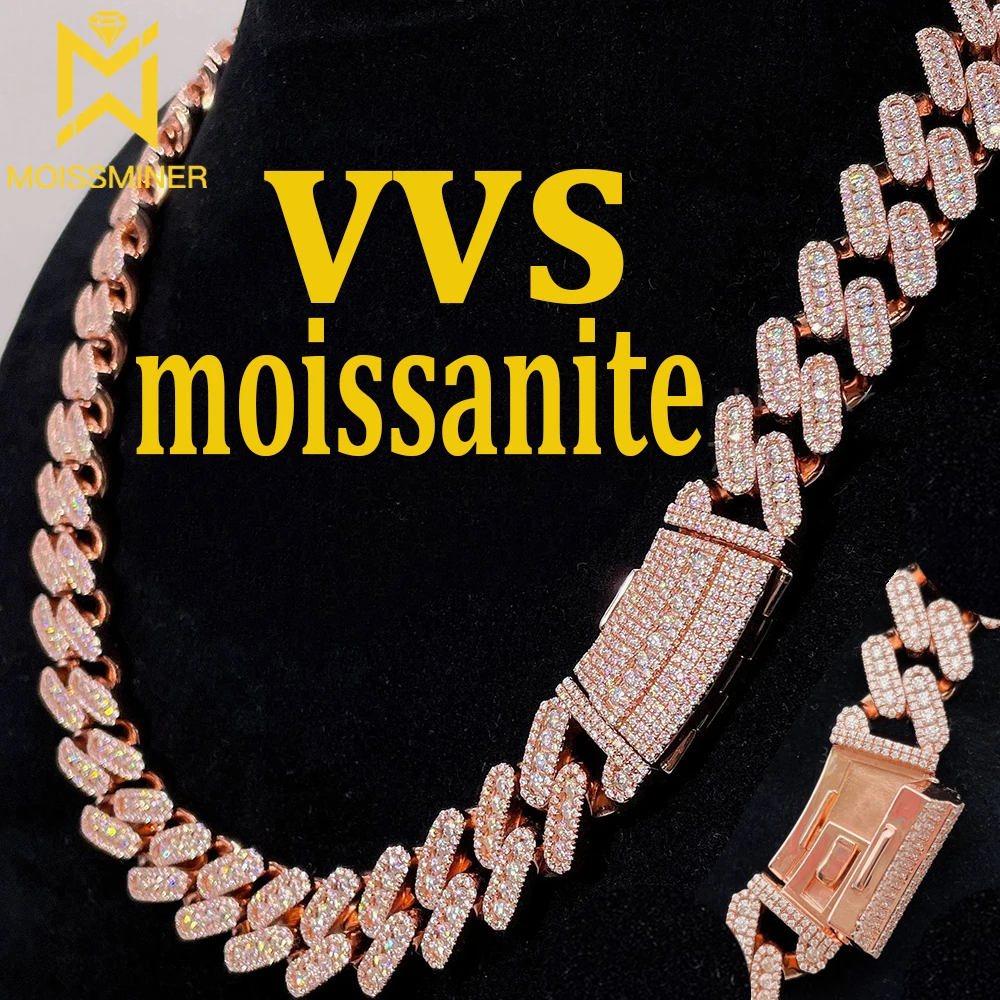 15mm Moissanite Cuban Link Chain Necklaces S925 Silver Real Diamonds Choker for Women Men Pass Tester With GRA