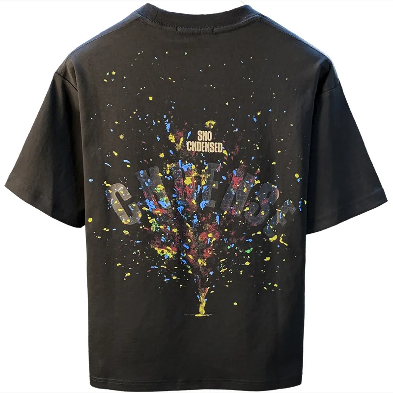 2025 ฤดูร้อนใหม่ Graffiti ทาสีหลวมแขนสั้นเสื้อยืดสําหรับชาย 2025 บางสบายๆพิมพ์ครึ่งแขนเสื้อผ้าผู้ชาย