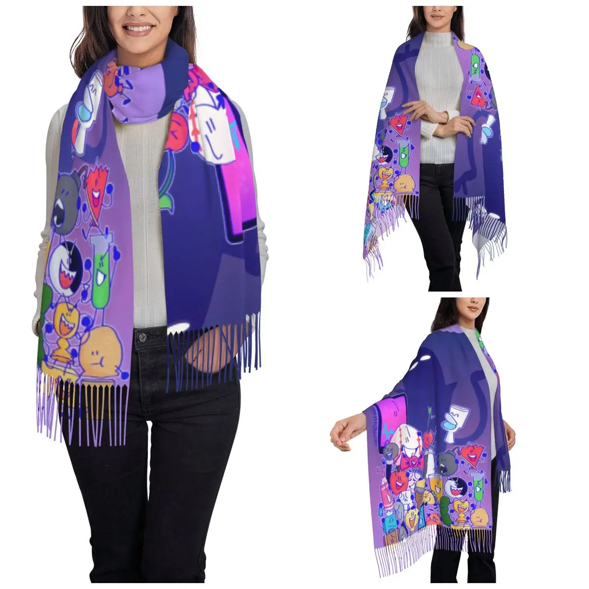 BFDI Inanimate Insanity Cartoon Cachecol para mulheres xales de outono e envoltório batalha para Dream Island Lenço grande xale leve