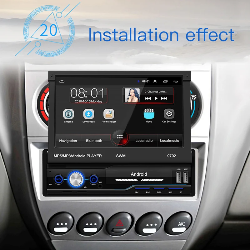 Car Radio MP5 APP HD Retractable  Screen FM IOS Android 8.1 Folded Touch Screen 1din GPS WIFI Bluetooth  AUX  Rear View Camera