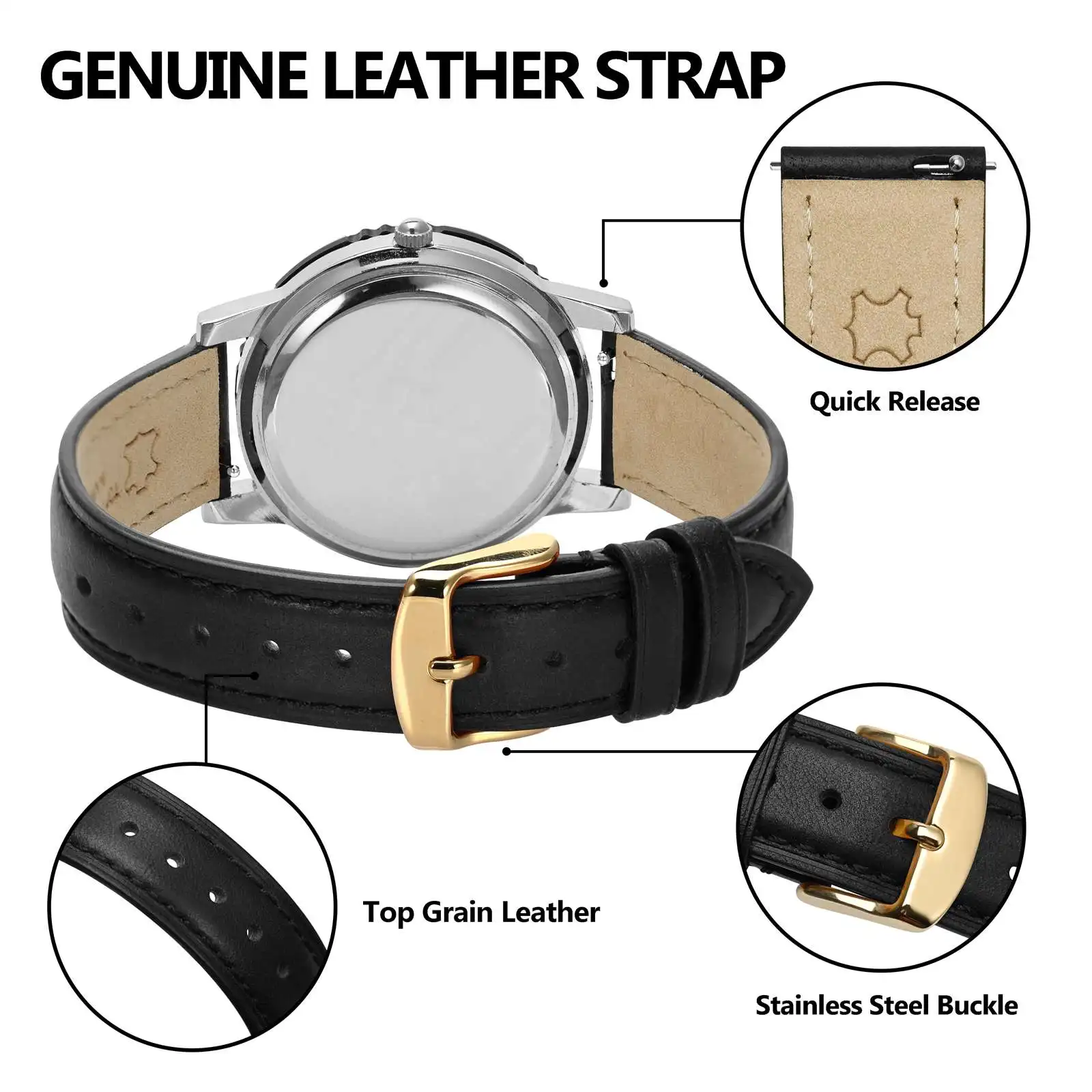 BISONTRAP Calfskin Leather Watch Strap,14mm 15mm 16mm17mm 18mm 20mm Quick Release Replaceable Band, for Women Watches