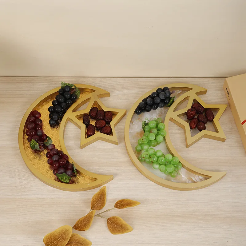 Handcrafted Moon and Star Wooden Tray Multipurpose Fruit Bowl Ethnic Home Decor Festive and Bohemian Interior Style Gift Idea