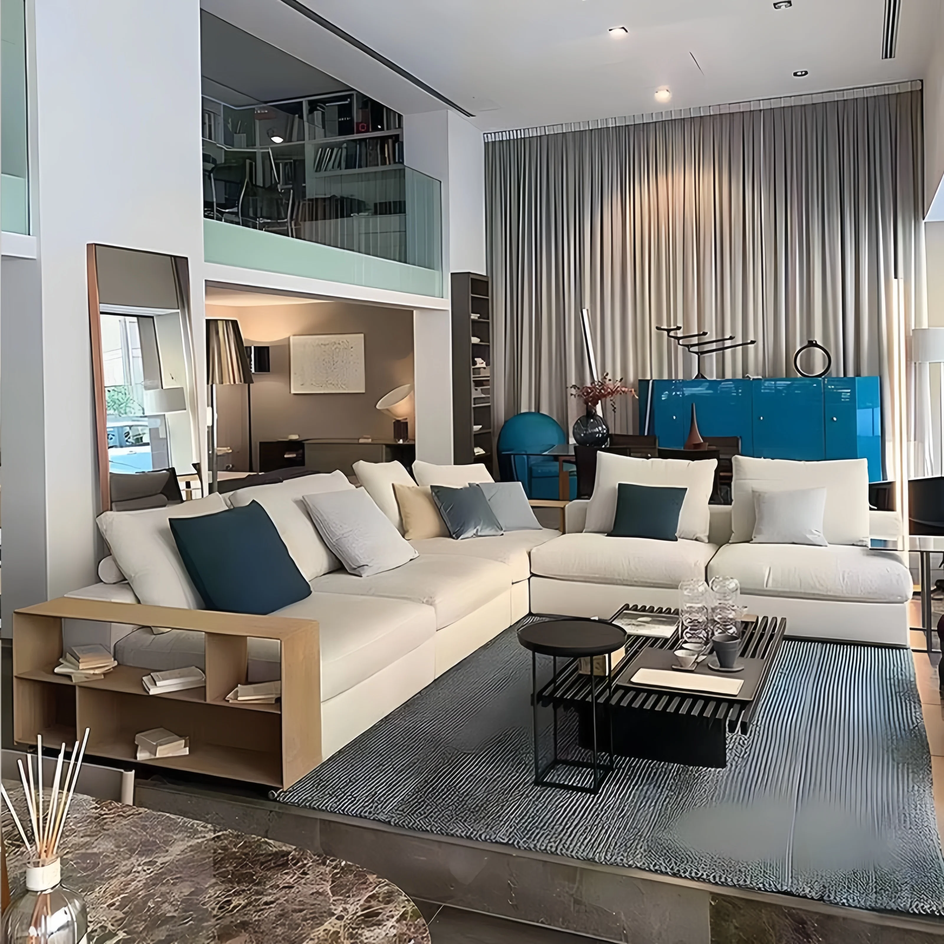 Contemporary Home Italian Designer Living Room Sofa Set Furniture Apartment Villa Leather Fabric Combination L-Shaped Sofa