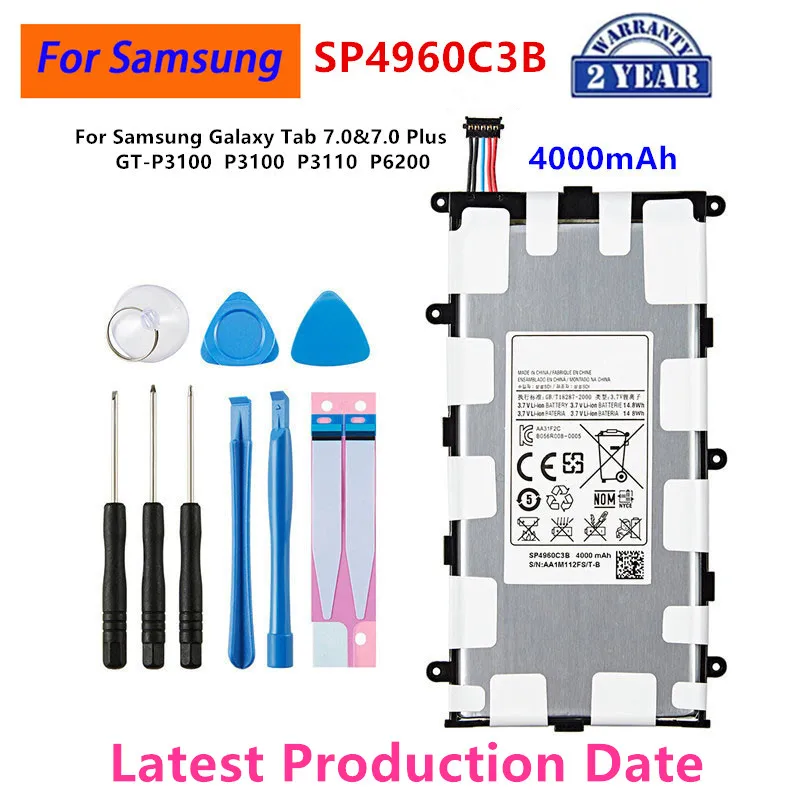 

Brand New Tablet SP4960C3B Battery 4000mAh For Samsung Galaxy Tab 2 7.0/7.0 Plus GT-P3100 P3100 P3110 P6200 +Tools