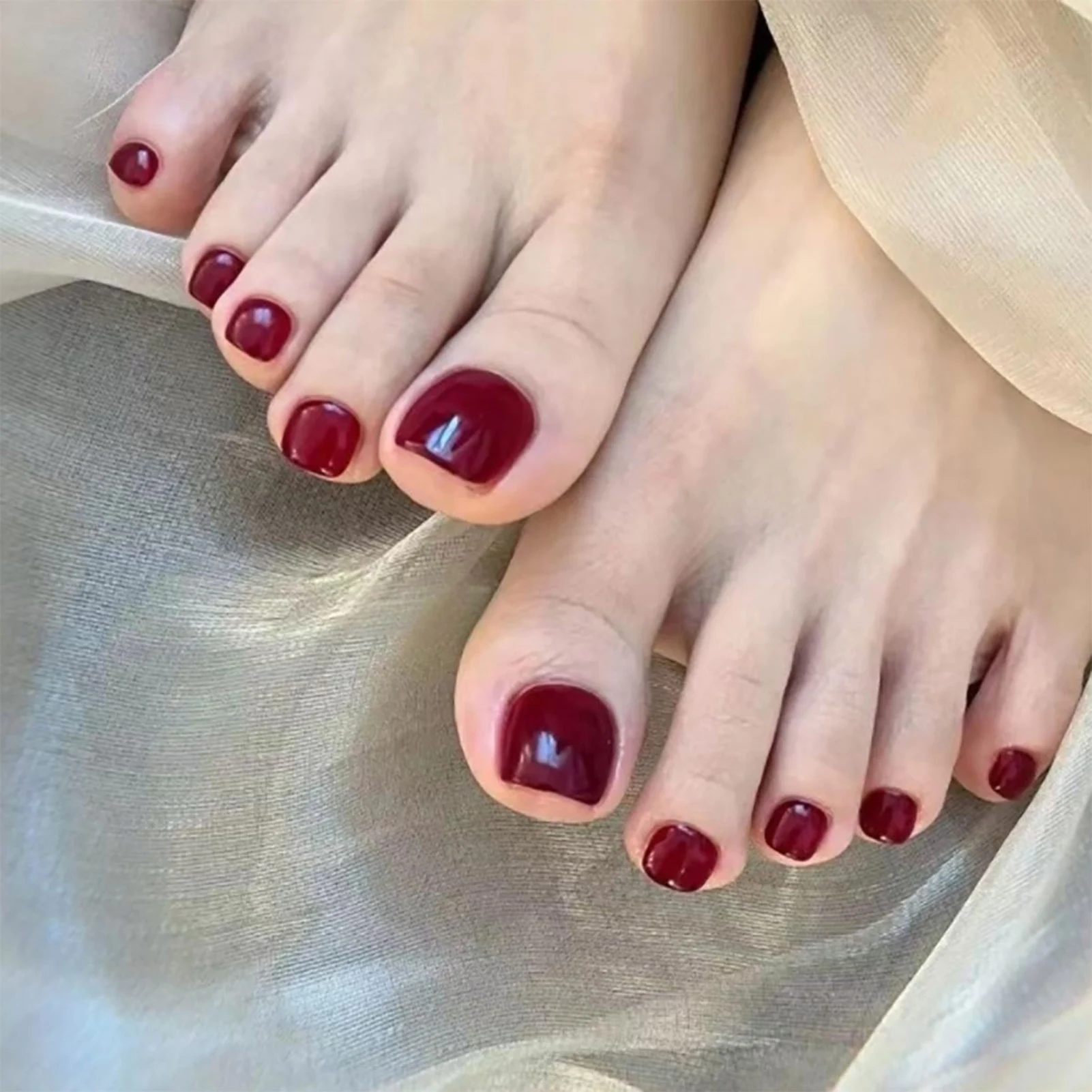 24pcs Ins Simple Pink False Toenails Franch Fake Toe Nails Summer Women Lady Wearable Square Head Press on Nails image 2