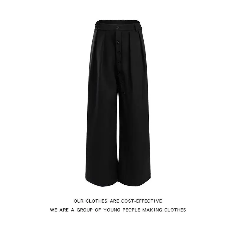 

Casual Button Design Men's Loose Straight Leg Suit Pants Long Floor-Length Wide Leg Trousers Faionable Youth Spring Season