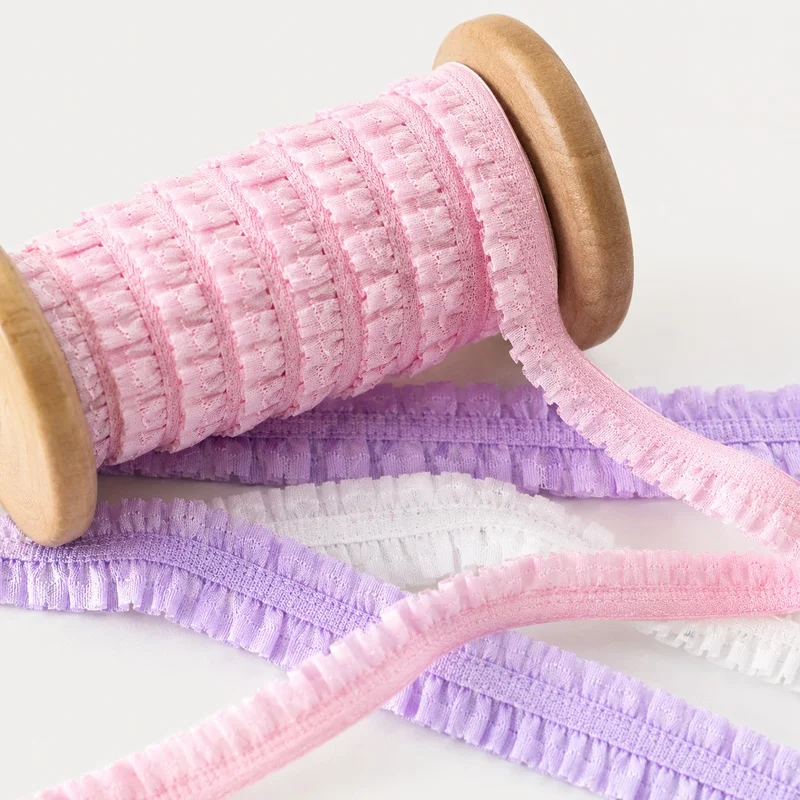 20/45M 10mm Ruffled Elastic Band Garment Edge Trim Cuff Decorative Ribbon Skirt Hem Sewing Lace Stretch Tape Apparel Accessories