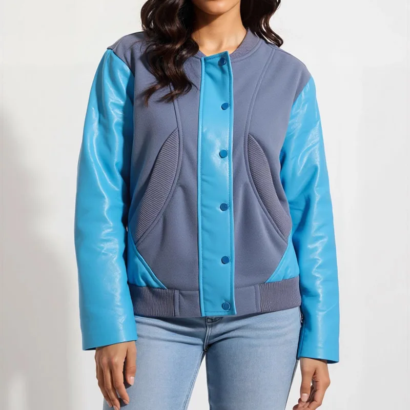 

Новая лоскутная женская повседневная летная куртка из искусственной кожи с длинными рукавами и яшмой