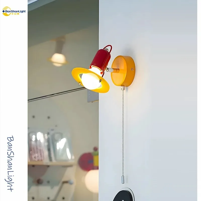 Medieval Ins Colorful Memphis Swing Wall Light Nordic Children's Fun Bedroom Bedhead Study Children's Room Decorative Light
